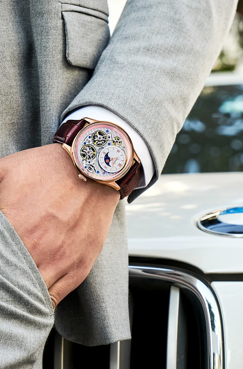 Двойной скелет MoonPhase швейцарские роскошные брендовые механические часы для мужчин полностью стальные водонепроницаемые автоматические мужские часы reloj montre