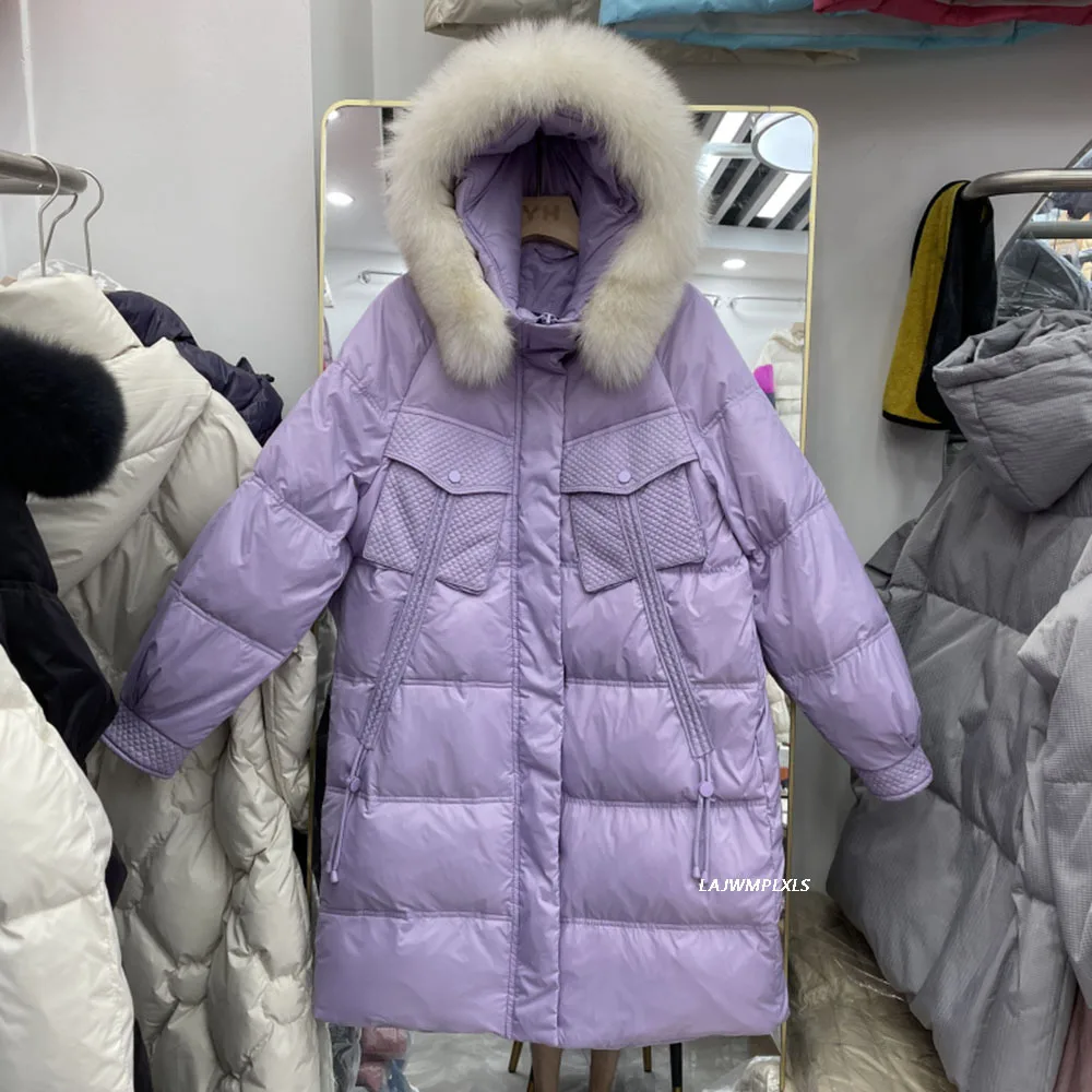

2021 Women Winter Down Coats 90% White Duck Down Fox Big Fur Collar Down Jacket Female Temperament Net Red Same Thick Coat