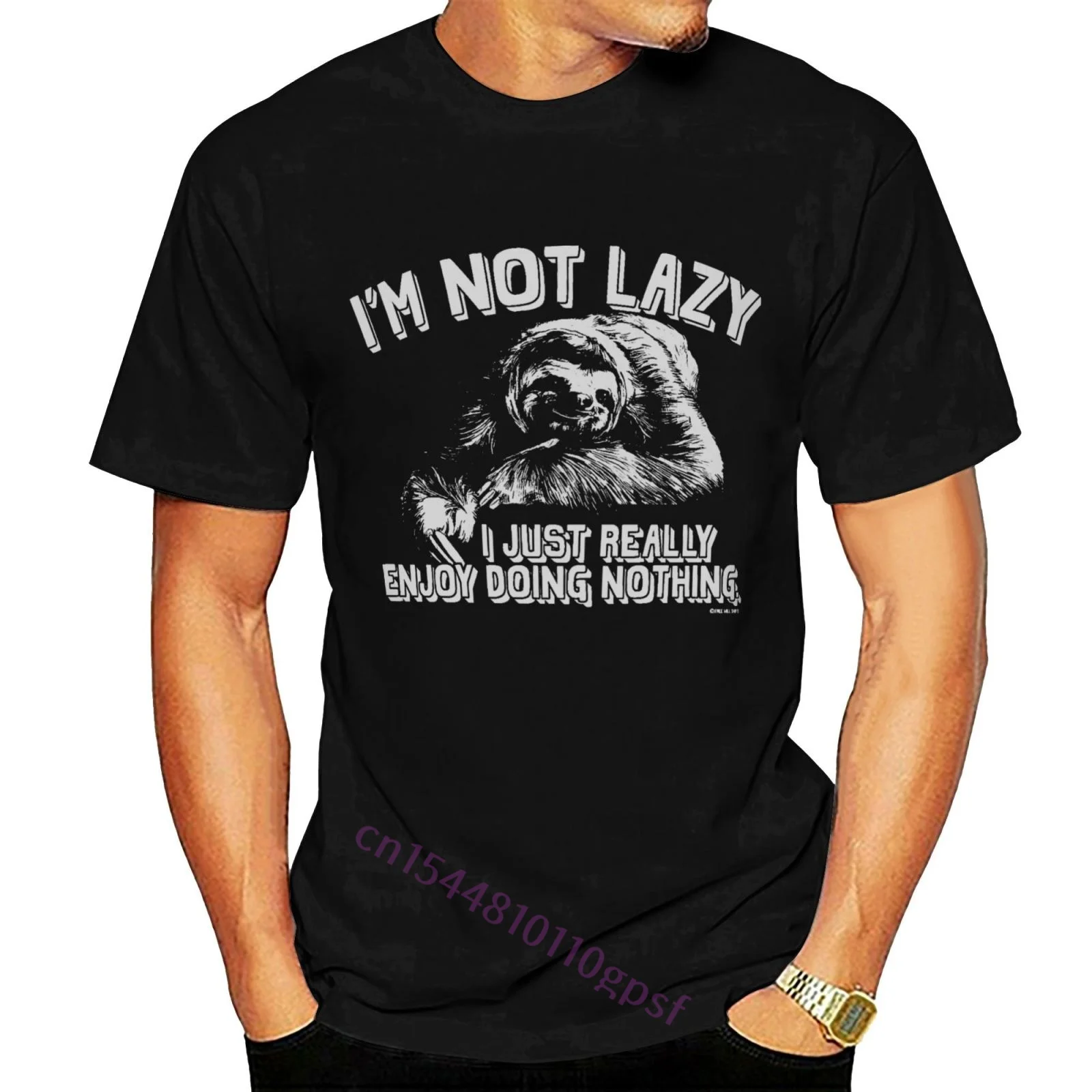 

IM NOT LAZY Funny Sloth Black T-shirt Men T Shirt Round Collar Short Sleeve Tee Shirts Top Tee