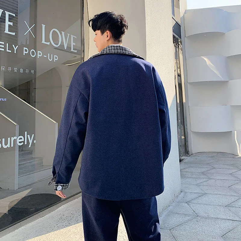 

Men 2 PCS Sets Suits Jacket Trousers Male Vintage Fashion Streetwear Casual Jacket Outerwear Wool Coat