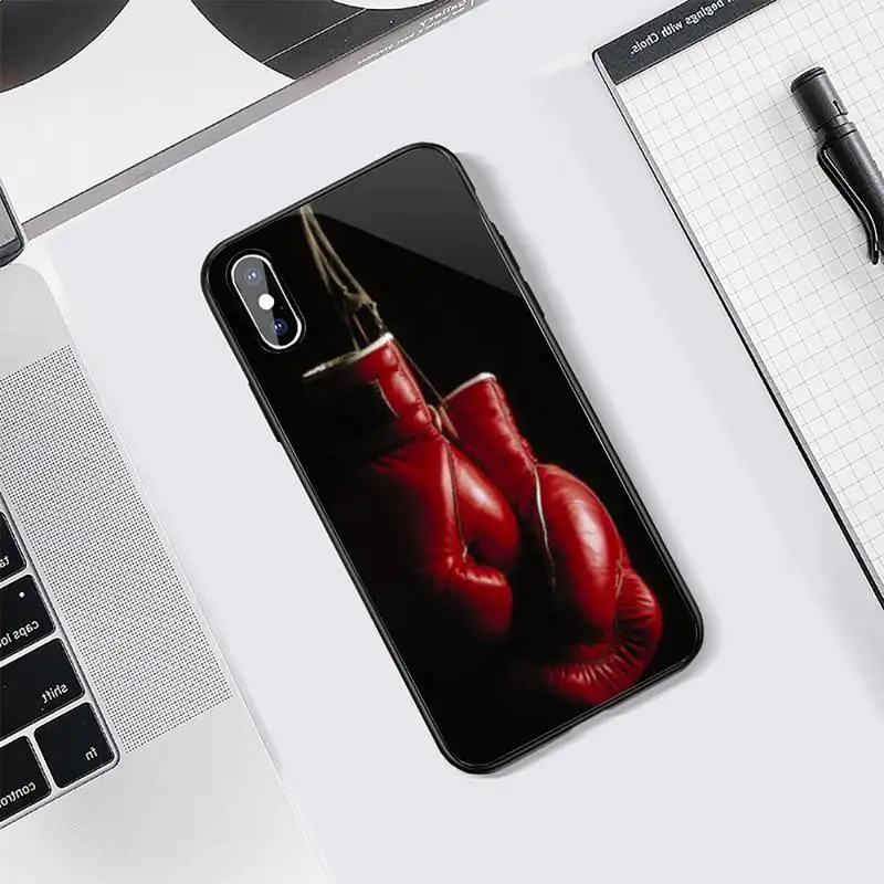 

Boxing Gloves high quality shell luxury Phone Case coque Tempered glass For iphone 5C 6 6S 7 8 plus X XS XR 11 PRO MAX