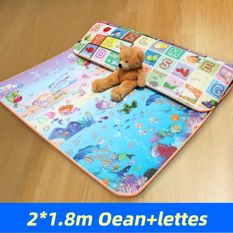 200*180 см детский коврик для ползания двухсторонний обучающий алфавит с животными