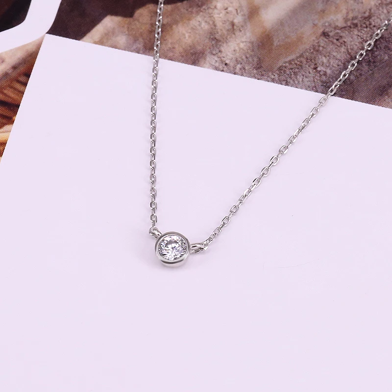 Ожерелье ROXI женское из серебра 925 пробы с маленьким круглым кристаллом и кулоном