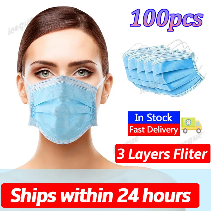 20 100 шт Быстрая доставка маска для ушей 3 слойный фильтр нетканые респираторы