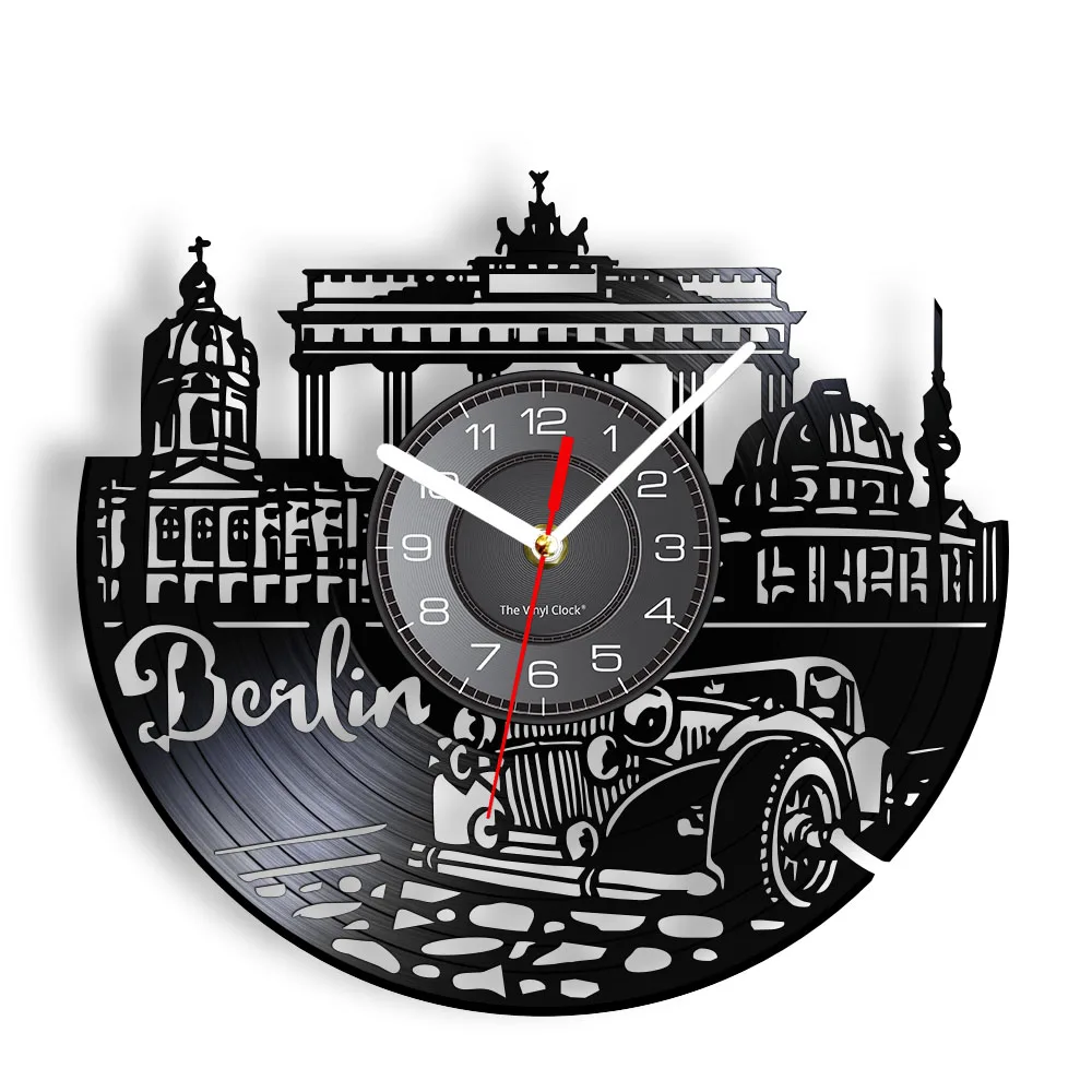 Berlin Brandenburg Gate Vinyl Album Record Wall Clock Deutschland Landmark Germany Capital Minimal Wall Art Retro Car Wall Watch