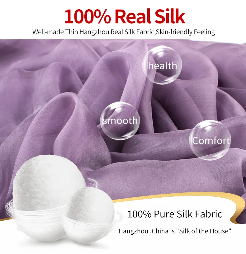 Чистый натуральный шелк, шифон, шарф для женщин, сплошной большой натуральный шифон, Шелковый Хиджаб, шали, накидки для женщин 180x110 см