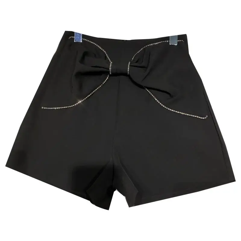 

2021 Summer New Waist Big Bow Rhinestone Edge Three-Dimensional Temperament Three-Point Suit Shorts Women's Pants