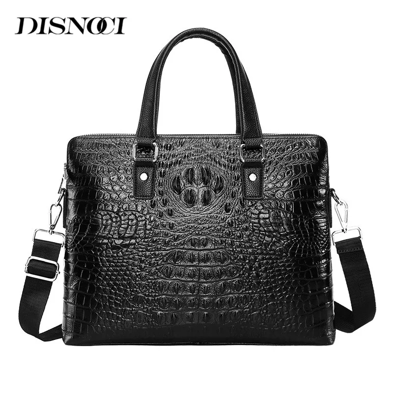 Портфель DISNOCI мужской из натуральной кожи вместительная сумка на двойной молнии