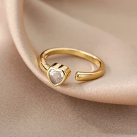 stainless steel heart rings for women coloful crystal heart shaped adjustable open finger ring wedding party jewelry gift mujer