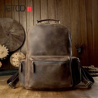aetoo simple leather backpack mens fashion trend crazy horse leather backpack mens leather computer travel bag
