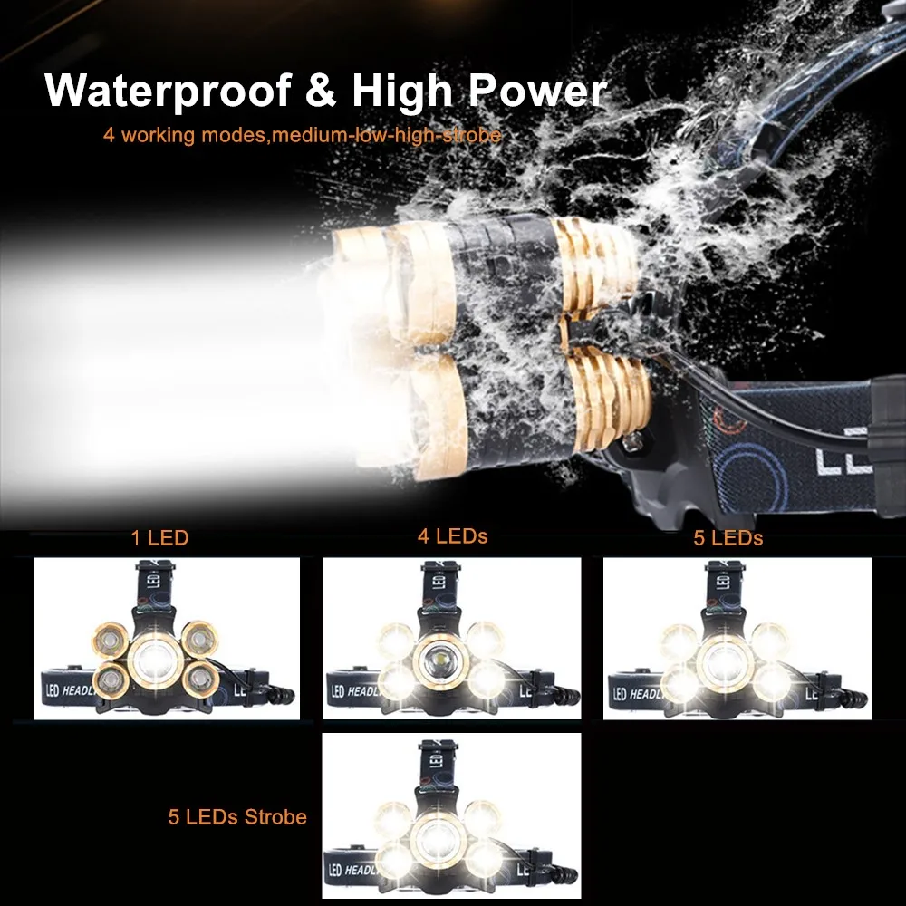 Налобный фонарь T6 светодиодный с ИК-датчиком 5 лм масштабируемый высокой