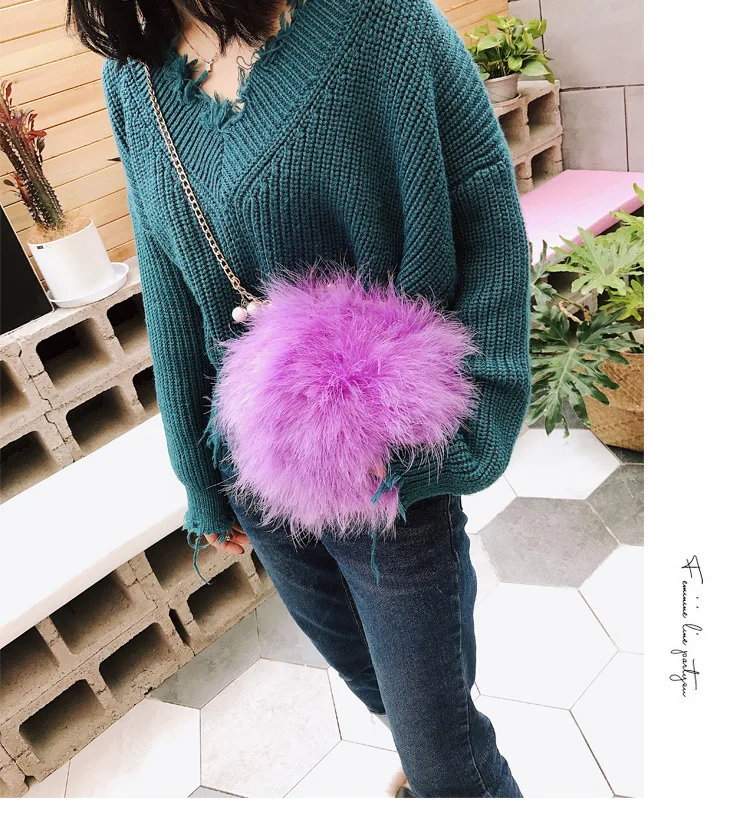 Luxury Designer Fur Purse Women Ostrich Feathers Evening Party Bag Famous Brand Handbag Fall Winter Party Day Cluthes Drop Ship