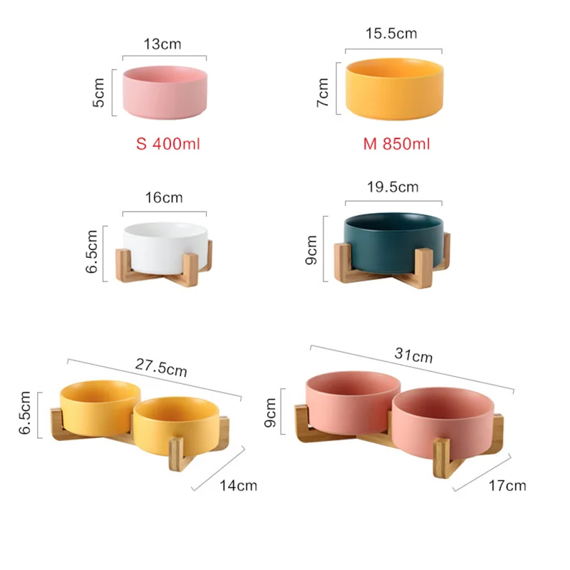 

Pet Ceramic Bowl with Bamboo Stand Cat Bowl Dog Bowl Pet Drinking Bowl Food Container Cat and Dog Feeding Supplies