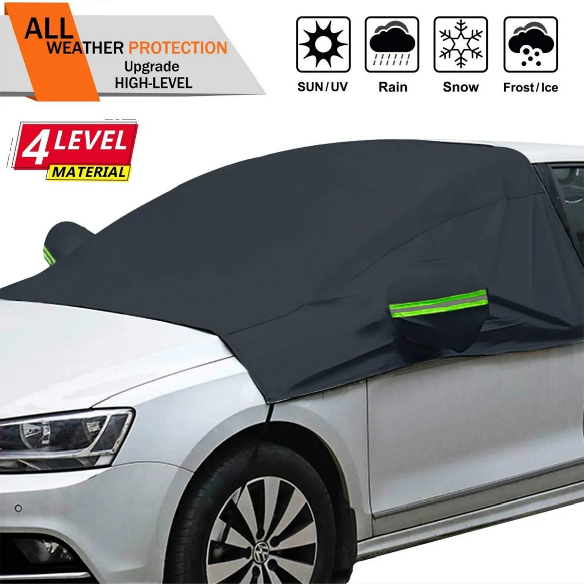 

210T Universal Car Front Window Windscreen Cover Heat Sunshield Snow Cover Anti UV Frost Dust Protector Black/Silver 187x280cm