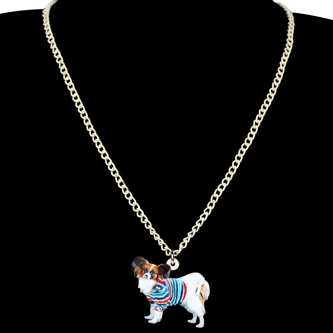 Bonsny Acrylic Colorful Striped Coat Papillon Dog Necklace Earrings Jewelry Sets Cartoon Decoration Girl Fashion charm Gift | Украшения и