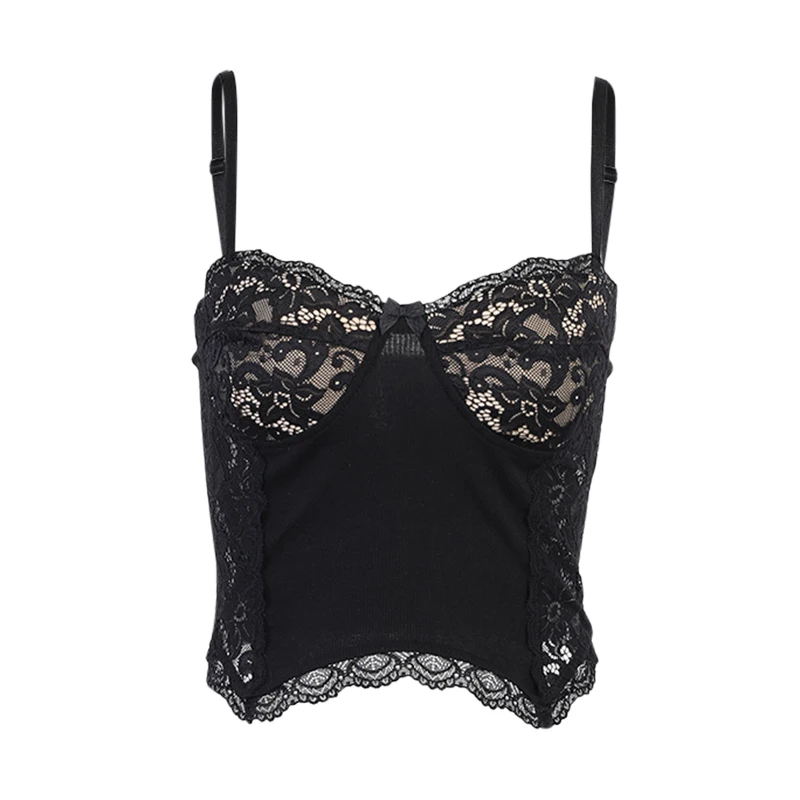 

InsGoth Vintage Lace Black Camis Gothic Sexy Bra Build Bodycon Cropped Top Aesthetic Elegant Summer Basic Camisole Women Tops