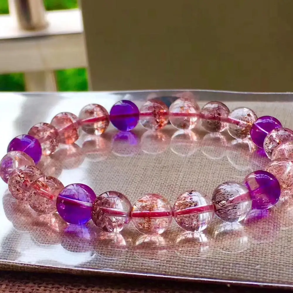 Natural Red Super Seven 7 Lepidocrocite Quartz Rutilated Crystal Round Beads Bracelet 8.5mm Women Men AAAAAA Certificate | Украшения и