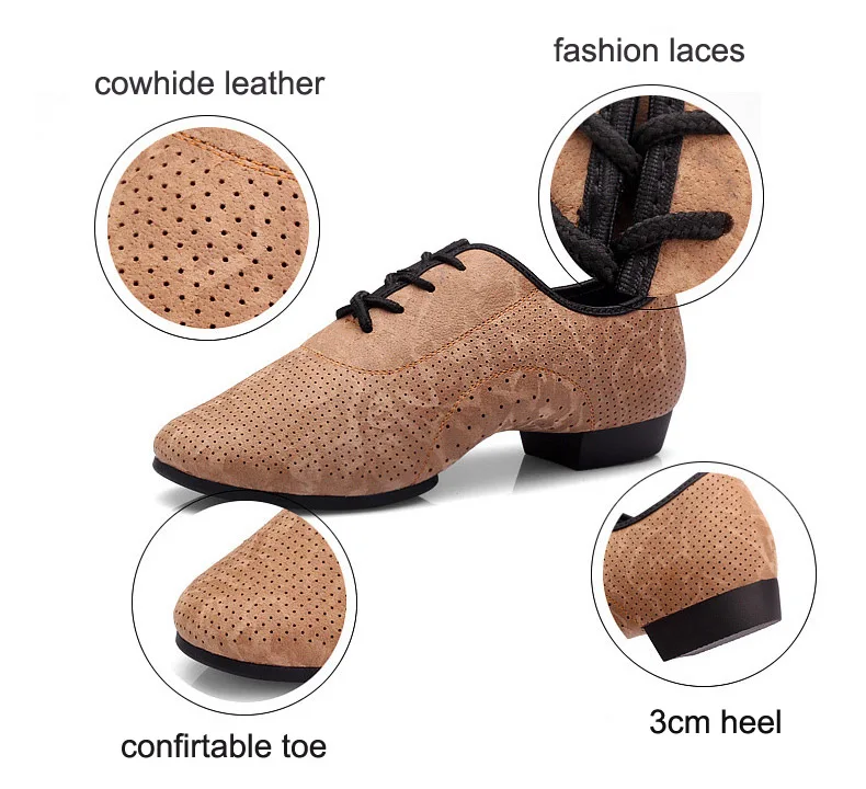 Супер дышащая мягкая женская обувь из коровьей кожи для латинских танцев Каблук 3