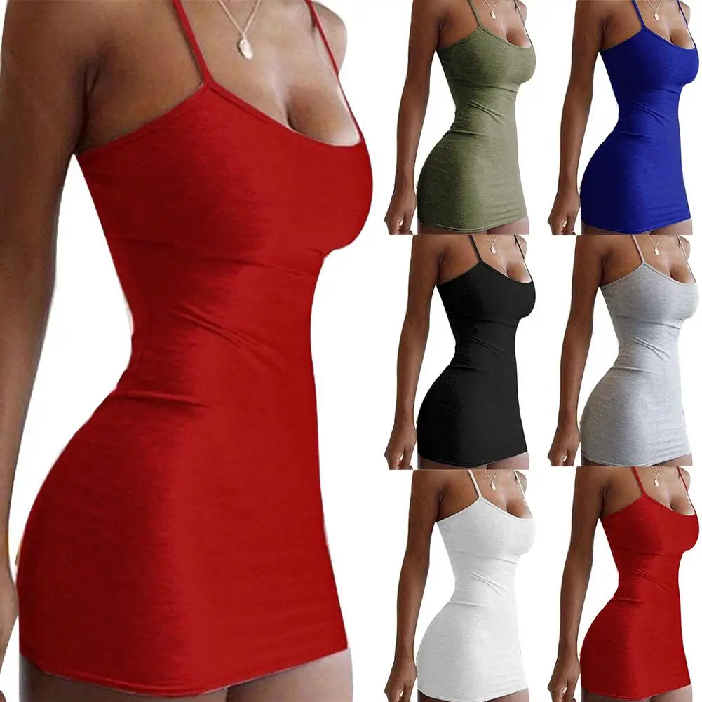 

HOT SALES New Arrival Fashion Night Club Summer Solid Color Women Sexy Spaghetti Strap Bodycon Mini Dress Wholesale Dropshipping
