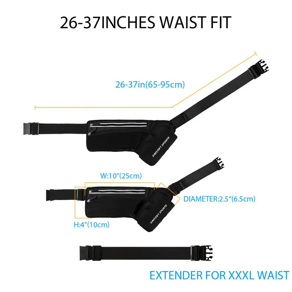 HAISSKY Running Waist bag Sports Gym Bag Men's Women's Belt Pack For Phone Unisex Trail Run Jogging Fitness Pack Water Bottle