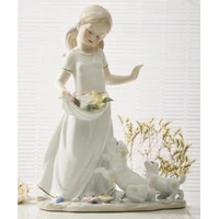rustic ceramic little girl figurine porcelain child sculpture puppies birthday gift craft room decor childrens day r2261