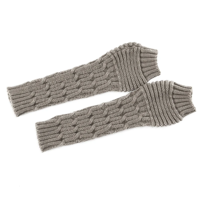 

Women Winter Cable Knitted Long Fingerless Gloves Rhombus Thumbhole Arm Warmers H9ED