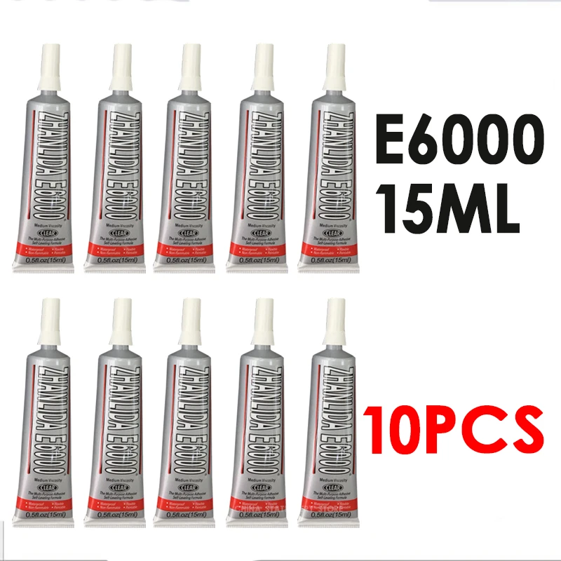 10pcs 15ml Industrial Liquid E6000 Strong Adhesive for DIY Diamond Canvas Metal Fabric Crystal Glass Transparent Natural Curing