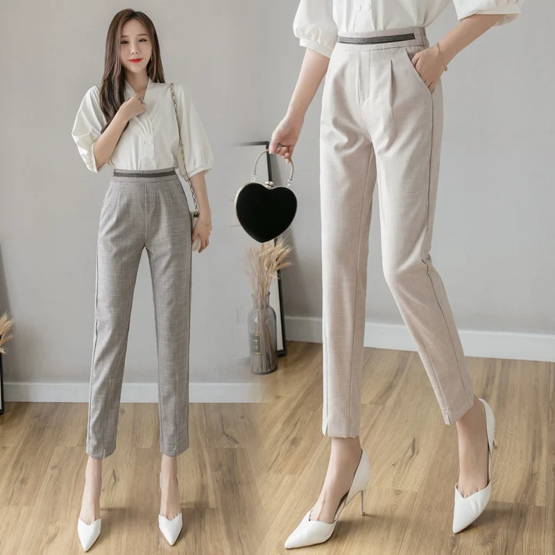 

Женские брюки свободного покроя, Укороченные прямые брюки из хлопка и льна, обтягивающие повседневные штаны, весна-осень 2021