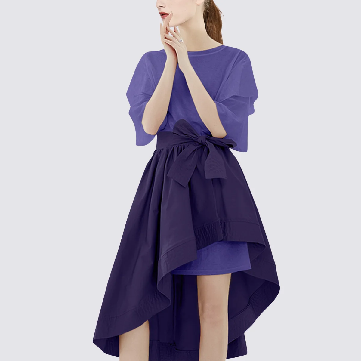 

2021 Autumn Season new female purple T-shirt dress waist half skirt two-piece fashion with suit