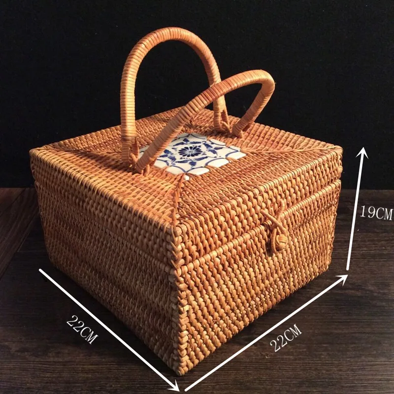 Высокое качество ручной работы соломенные сумки из ротанга шкатулка квадратная