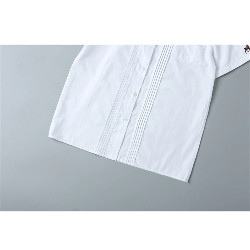 Японская школьная форма рубашка с коротким рукавом и вышивкой круглым вырезом Jk