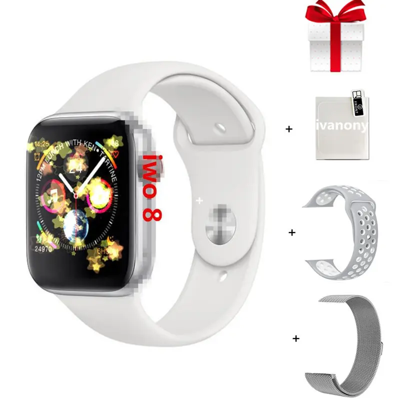 White IWO 8 Smartwatch+ ремни+ пленка/комплект 44 мм серия 4 Чехол 1:1 Reloj Deportivo Hombre Smartwatch для мужчин и женщин для Iphone Xiaomi samsung - Цвет: White