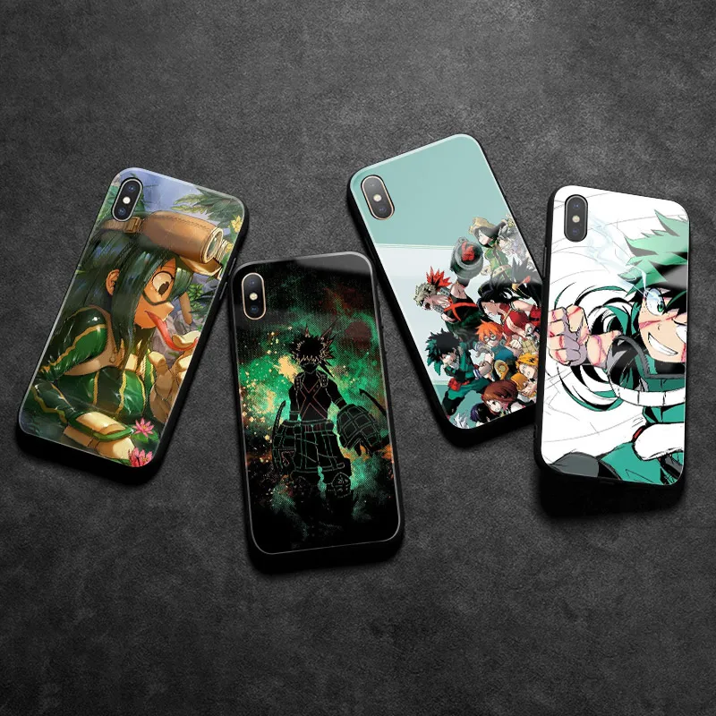 My Hero Academy аниме закаленное стекло Мягкий ТПУ чехол для телефона чехол для apple iPhone 6 6s 7 8 Plus X XR XS 11 Pro MAX