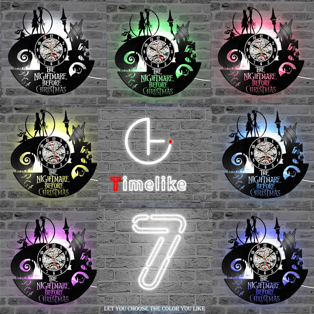 

Vinyl LED Wall Clock The Nightmare Before Christmas Theme CD Record Clock 3D Jack and Sally Film Hanging Clocks Antique Clock