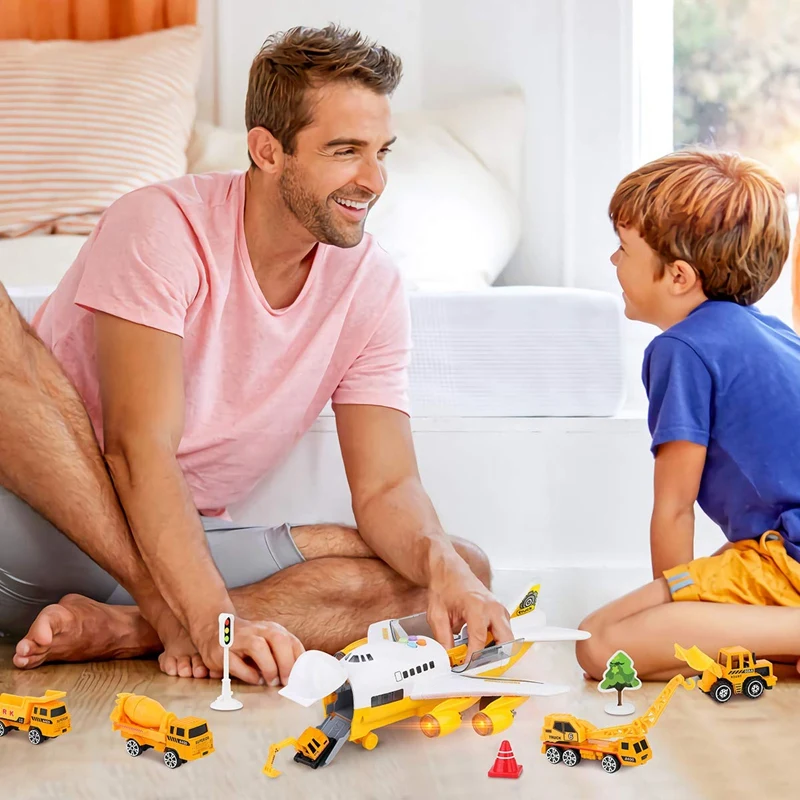 

Car Toys Set with Transport Cargo Airplane Educational Vehicle Construction Car Set for Kids with Large Play Mat