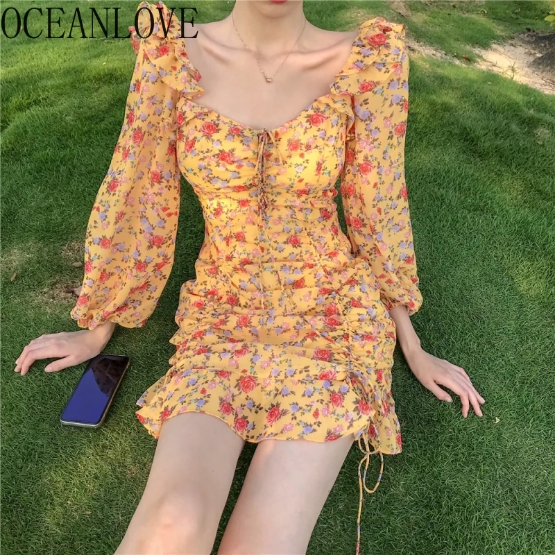 Женское платье с цветочным принтом OCEANLOVE облегающее высокой талией мода 2020 новые