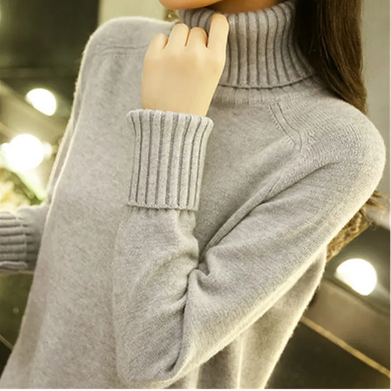 Женский свитер с высоким воротником Свободный вязаный плотная теплая верхняя