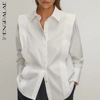 shengpalae minimalist blouse womens spring 2021 new lapel loose single breasted patchwork long sleeve simple shirt female 5c151
