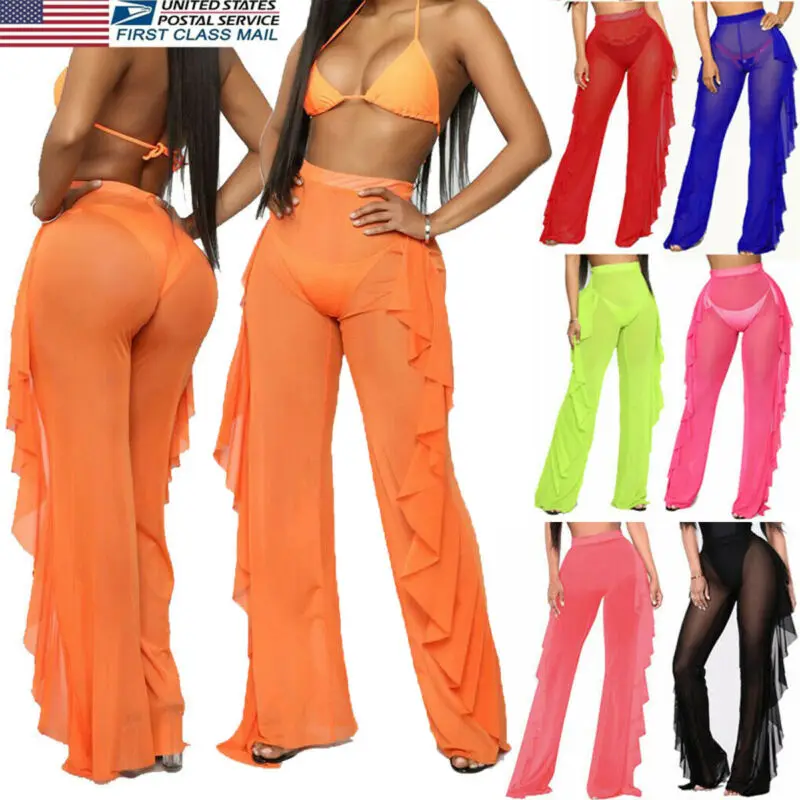 Модные женские прозрачные сетчатые купальные костюмы с оборками Пляжная накидка