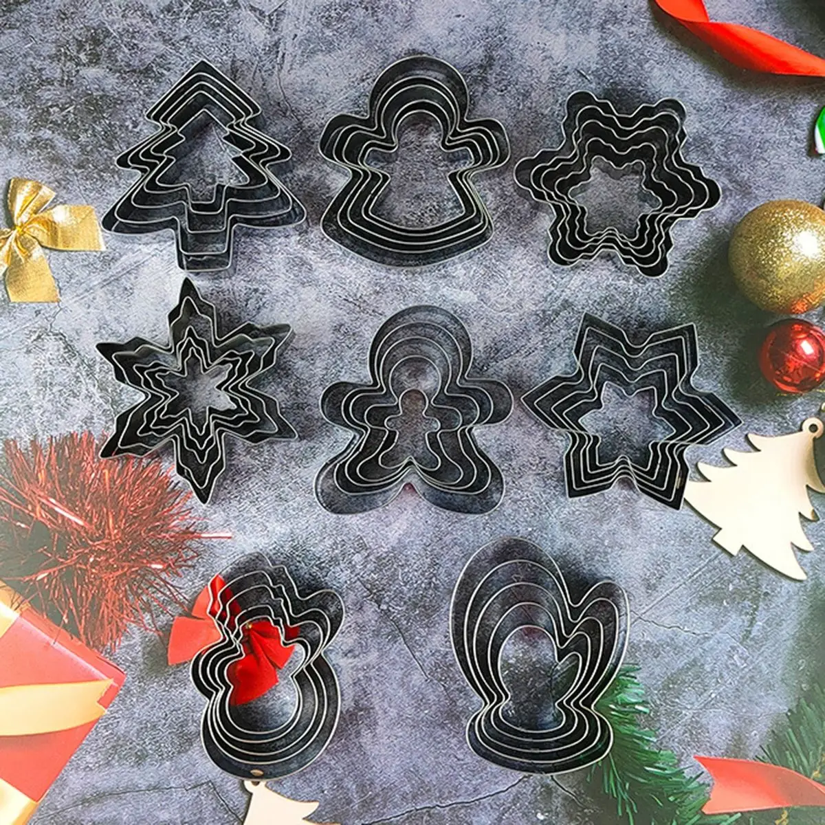 

Christmas Snowflake Gingerbread Man Santa Claus Molds Stainless Steel Cookie Cutters Cake Biscuit Moulds Fondant Icing Mold