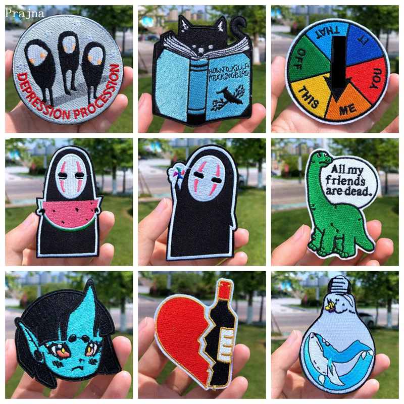 Патчи Prajna с вышивкой для одежды патчи утюгом Мультяшные аниме нашивки животными