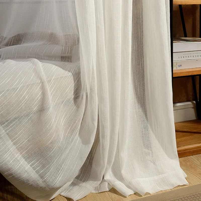 Полосатые прозрачные Занавески льняные шторы для гостиной балкона тюлевые