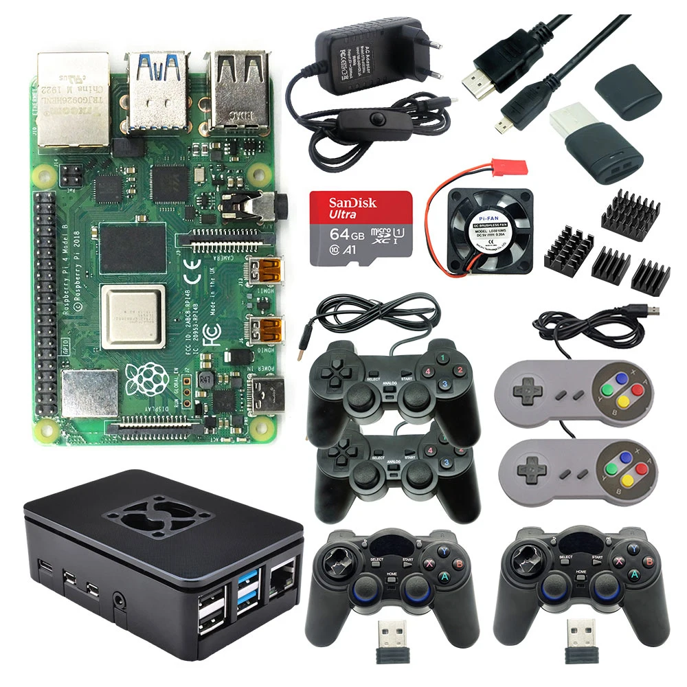 

Игровой Комплект Raspberry Pi 4, 2 Гб ОЗУ, 4 Гб ОЗУ, геймпад с USB, джойстик, акриловый чехол, блок питания для SD-карты для Raspberry Pi 4, Модель B, Pi 4B