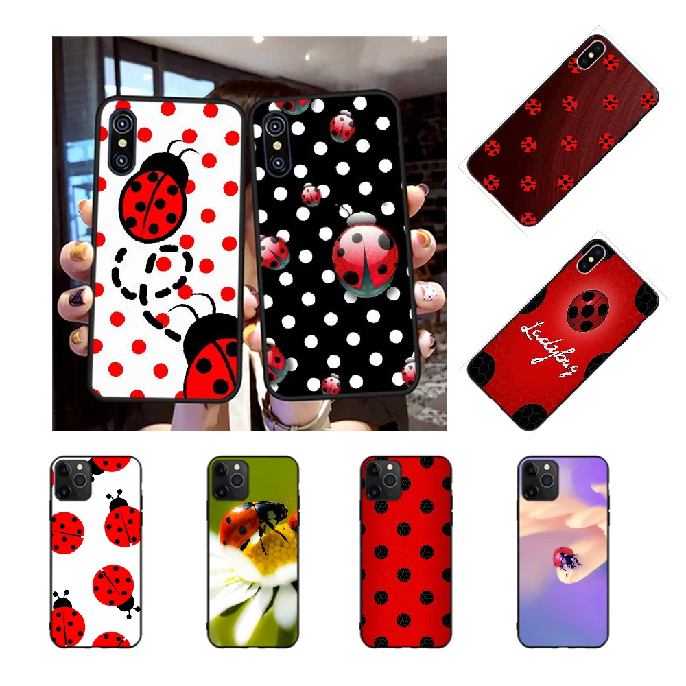 

NBDRUICAI Insect Seven-star ladybug Painted Black Soft Rubber Phone Cover for iPhone 11 pro XS MAX 8 7 6 6S Plus X 5S SE XR case