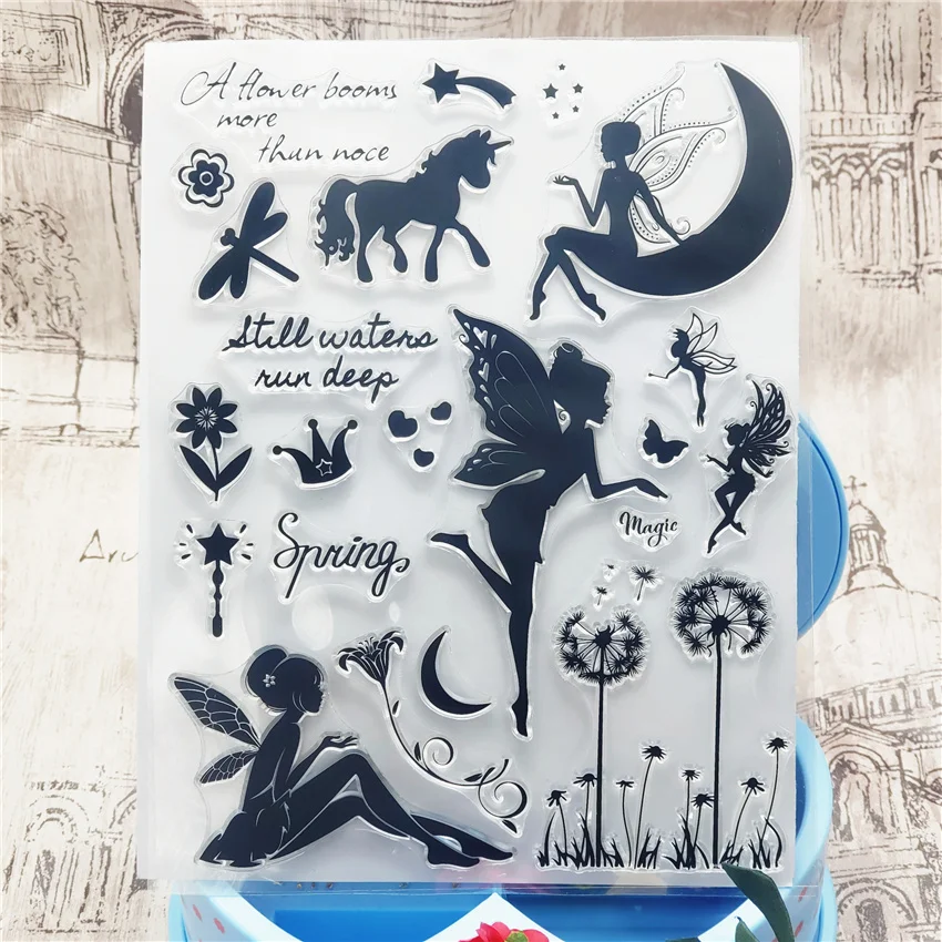 14x18 см с рисунком эльфов и фей прозрачный печать прозрачные наклейки силиконовый