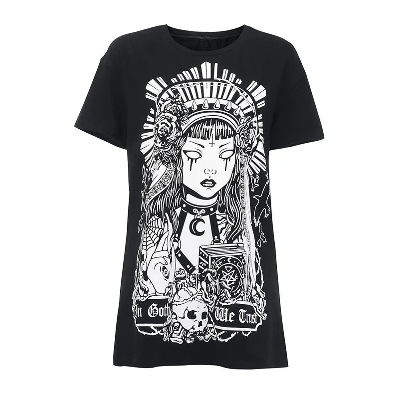 

AltGirl Dark Goth T-shirt Women Punk Witch Print Short Sleeve Loose Graphic Tees Y2K Street Ins Chic Fashion Sexy Tumblr Clothes