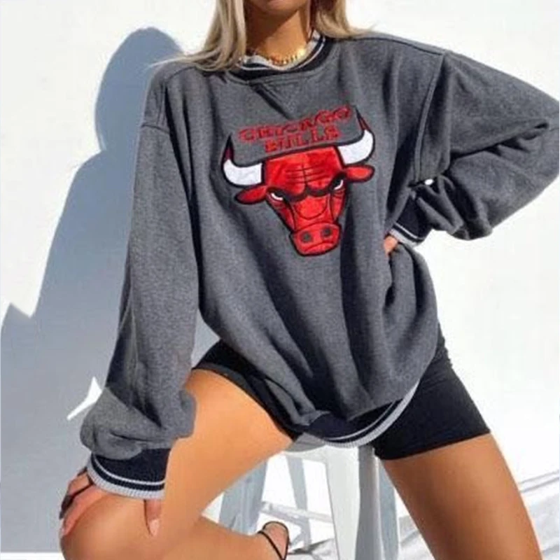 Застежка молния пуловер Толстовка серого цвета с надписью женская уличная