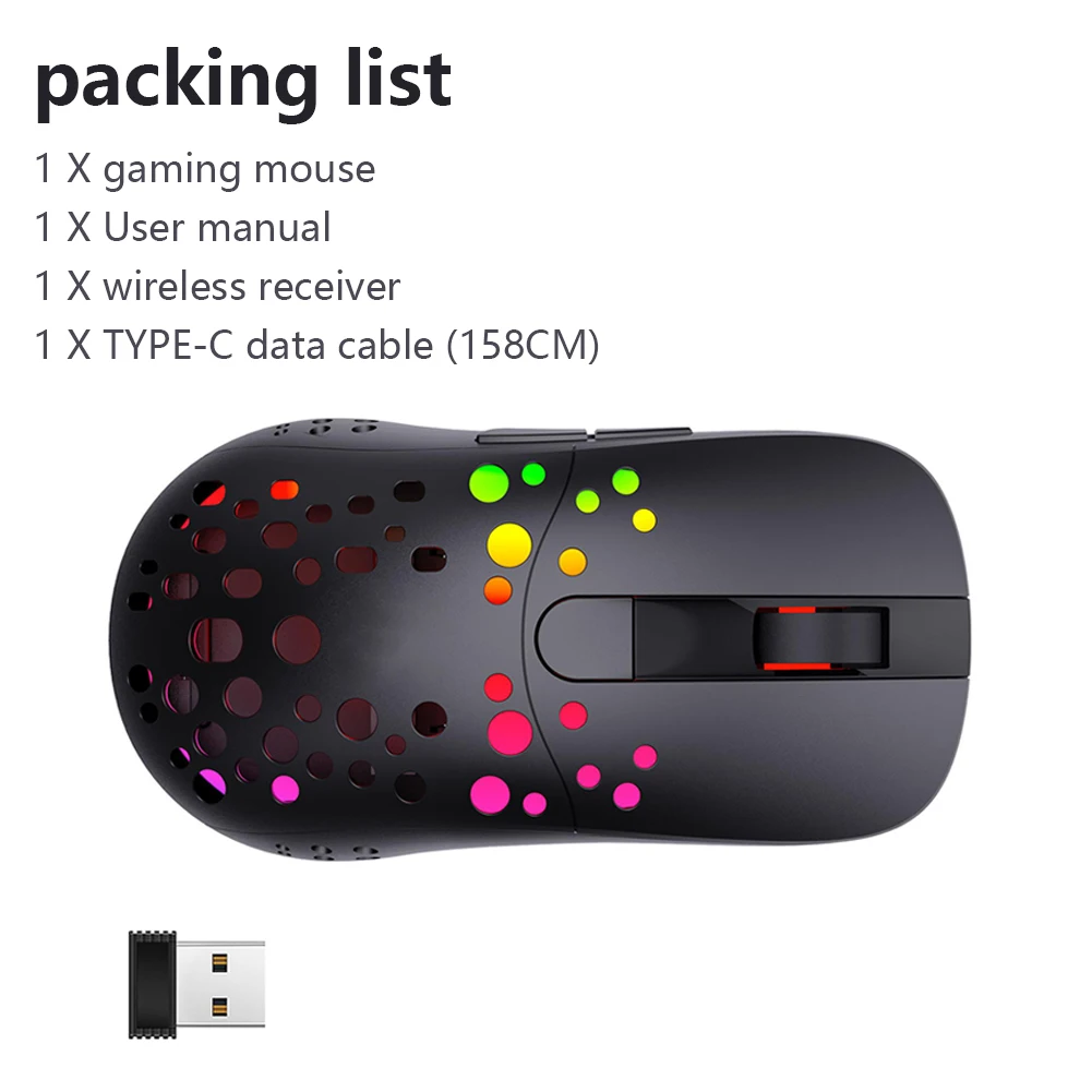 

T100 RGB Macro Definition 2.4G Wireless Mouse Dual Mode Wired Laptop Computer Gaming Mice With RGB Lighting 158cm TYPE-C