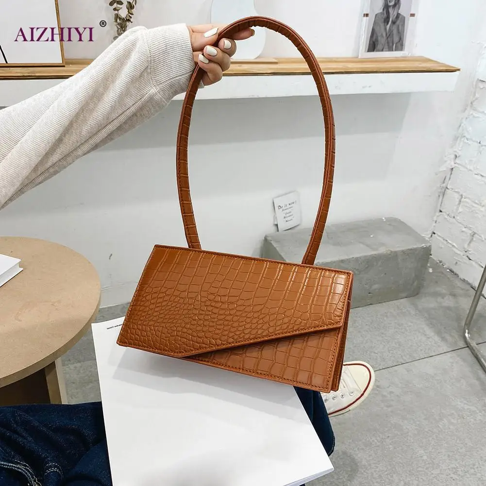 

Fashion Alligator PU Leather Handbag Totes for Women Lady Elegant Underarm Shoulder Bags Solid Color Portable Travel Clutches