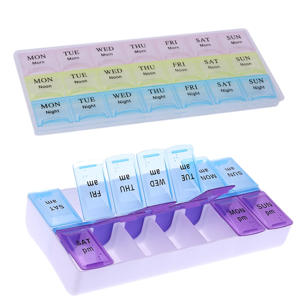 

14 Grids 7 Days Weekly Pill Case Medicine Dispenser Tablet Organizer Pill Box Splitters Plastic Storage Box With Clip Lids
